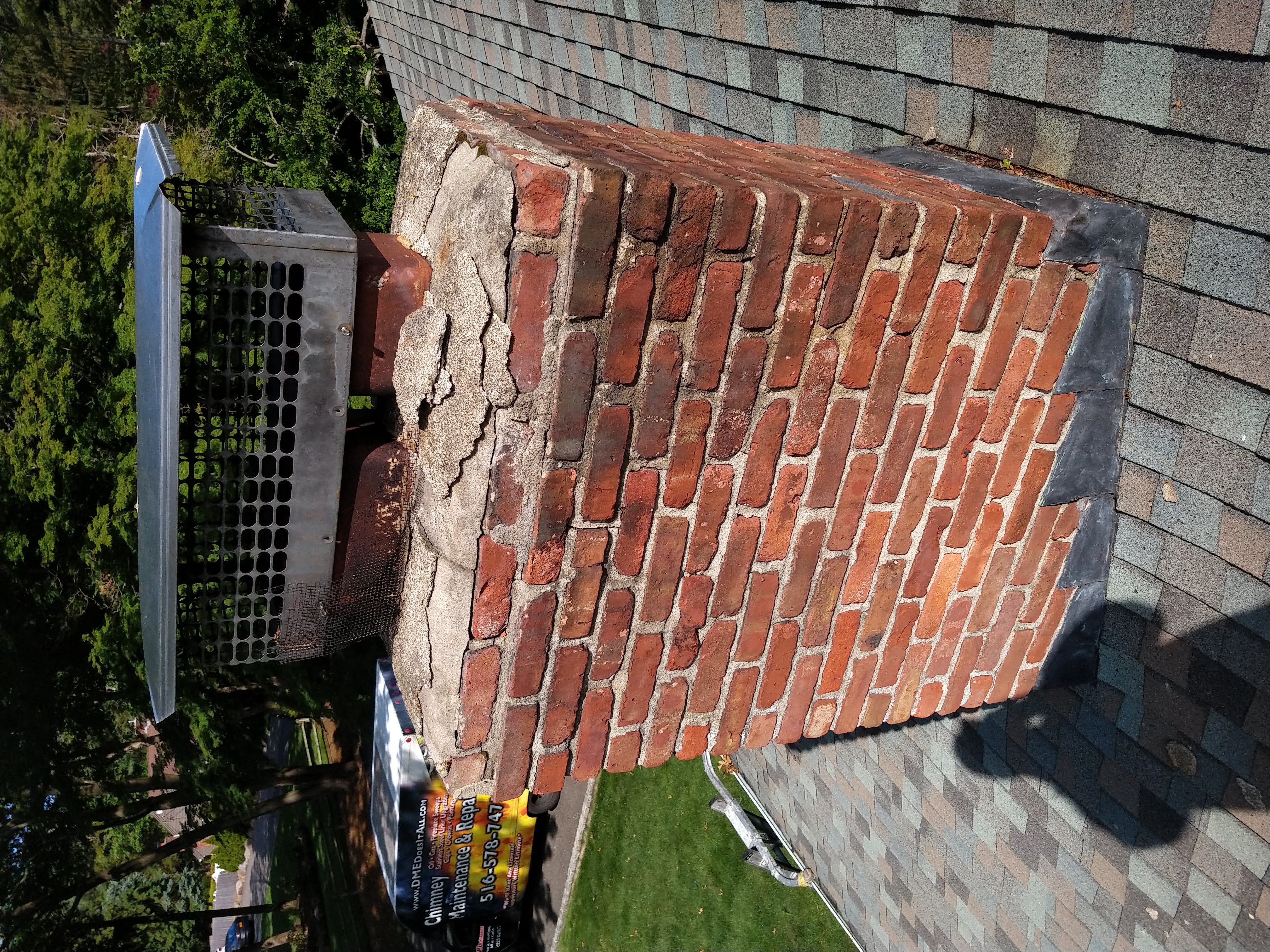 Before and after chimney pointing and tuckpointing in Brentwood, NY